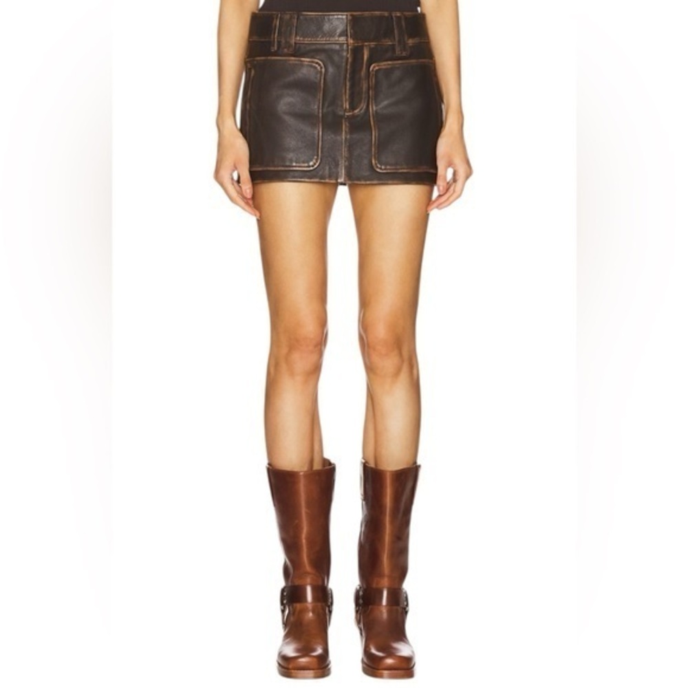 GRLFRND Patch Pocket Mini Skirt in Brown